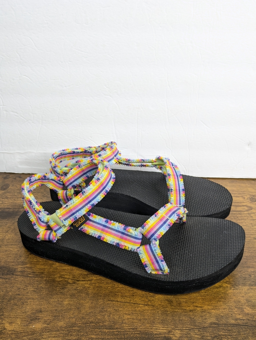 Teva Midform Fray Sandals 11 Frazier Black Plaid Multicolor Platform Sport - Picture 2 of 11